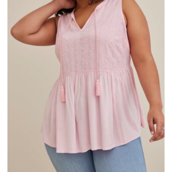 Torrid peplum embroidered sleeveless top size 1 in pink - Picture 1 of 8